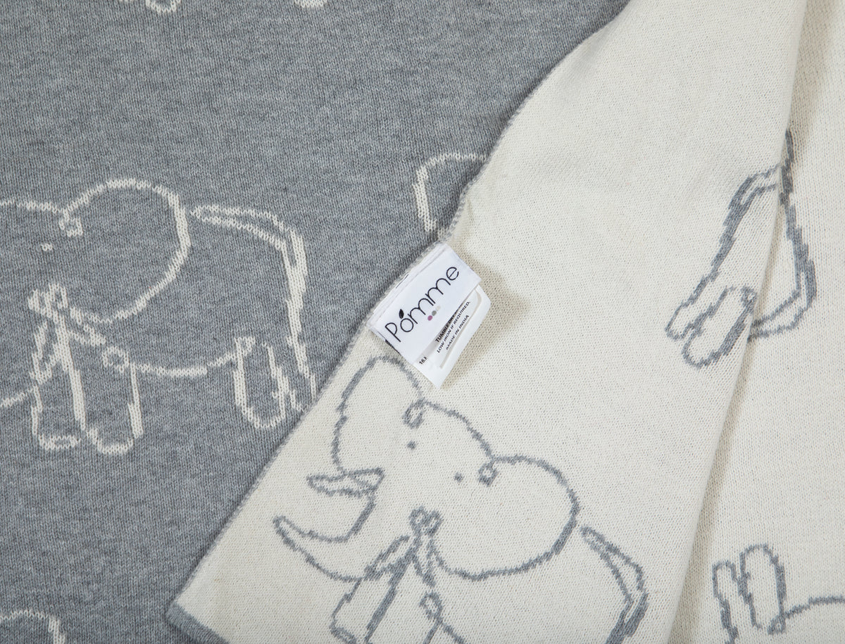 Pomme Knitted Gentle Elephant Reversible Baby Blanket (Grey)