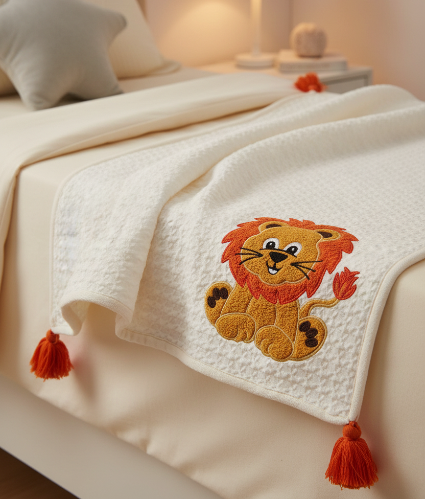 Pomme Cotton Knitted Little Lion Cub Baby Blanket with Tassels