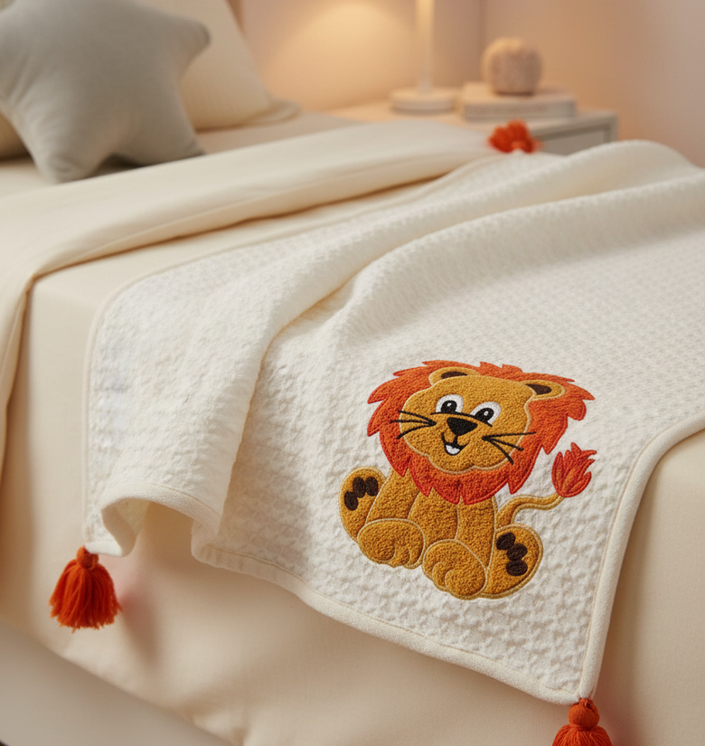 Pomme Cotton Knitted Little Lion Cub Baby Blanket with Tassels