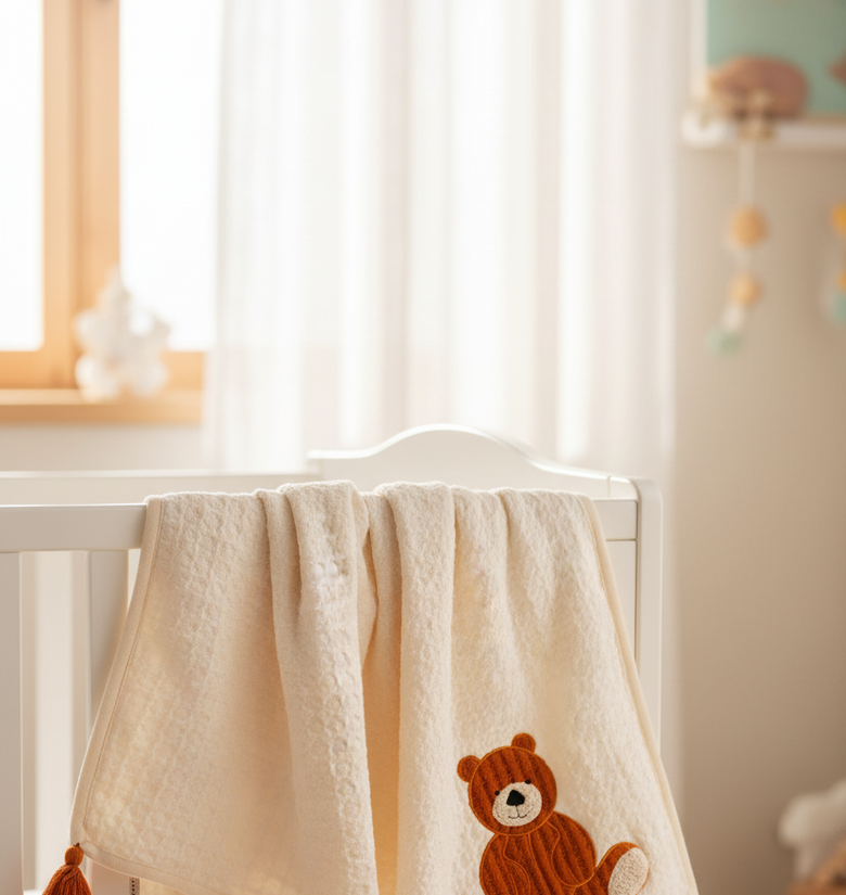 Pomme Cotton Knitted Cuddle Bear Baby Blanket with Tassels