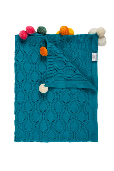 Kids Blanket Chunky Pattern With Pom-Pom