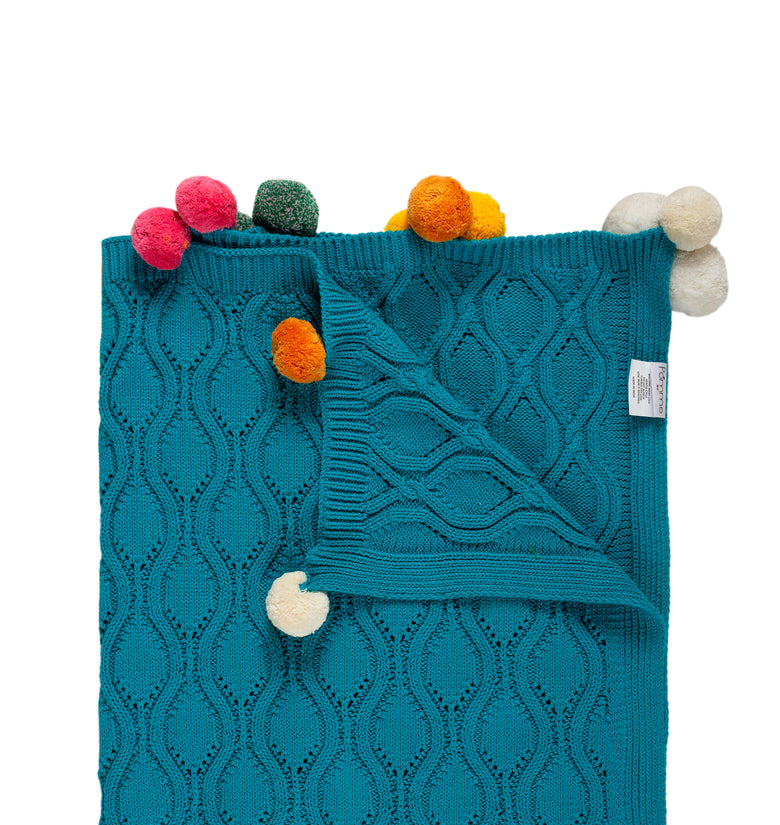Kids Blanket Chunky Pattern With Pom-Pom