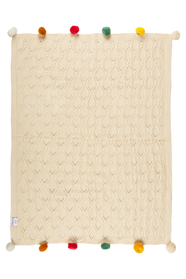 Kids Blanket Chunky Pattern With Pom-Pom Ivory