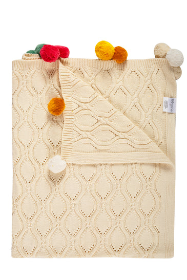 Kids Blanket Chunky Pattern With Pom-Pom Ivory