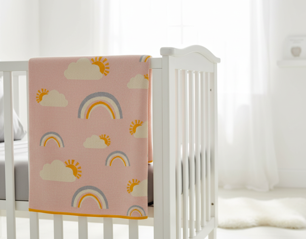 Pomme Cotton Knitted Sunshine After Rain Kids Blanket (Pink Melange)