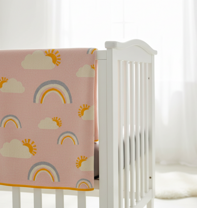 Pomme Cotton Knitted Sunshine After Rain Kids Blanket (Pink Melange)