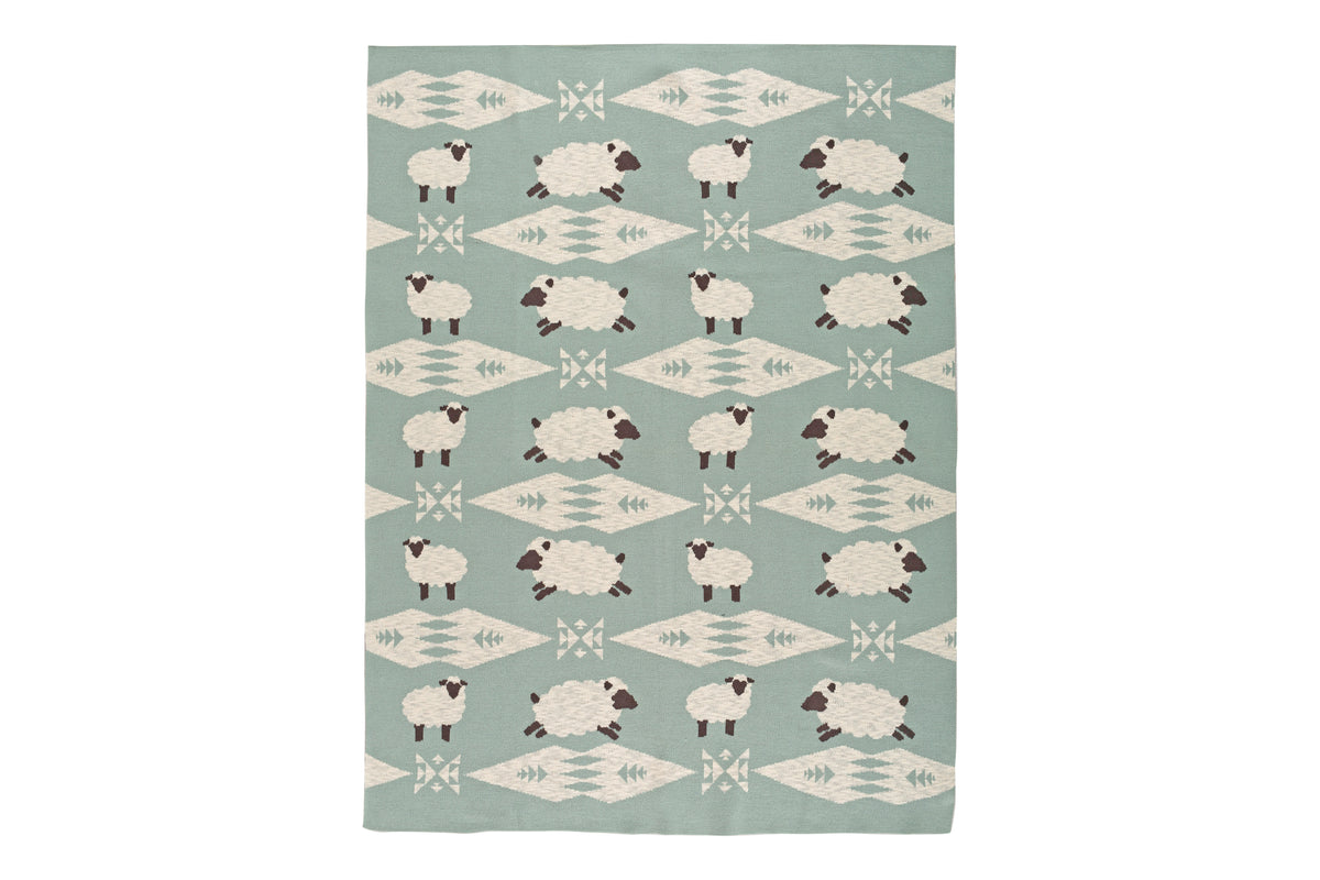 Pomme Cotton Knitted Little Lamb Meadow Baby Blanket (Dull Blue)