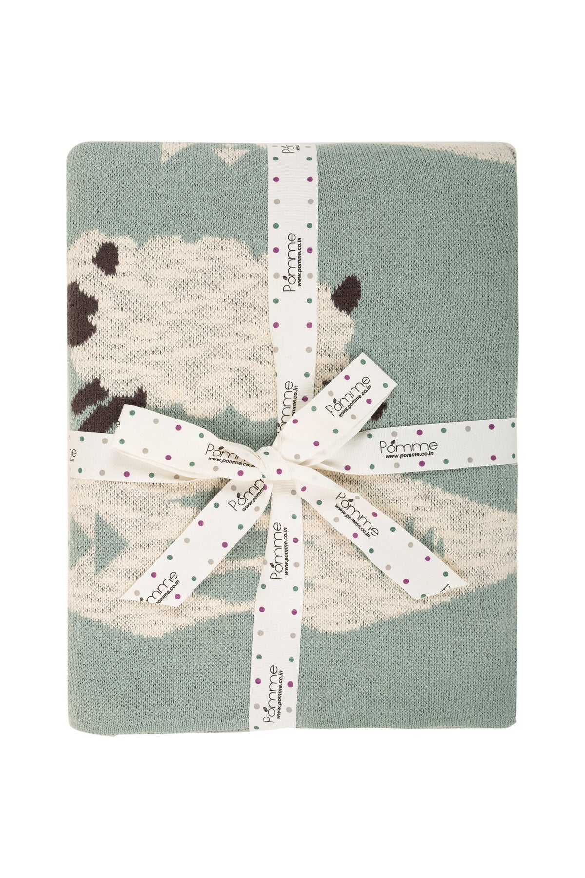 Pomme Cotton Knitted Little Lamb Meadow Baby Blanket (Dull Blue)