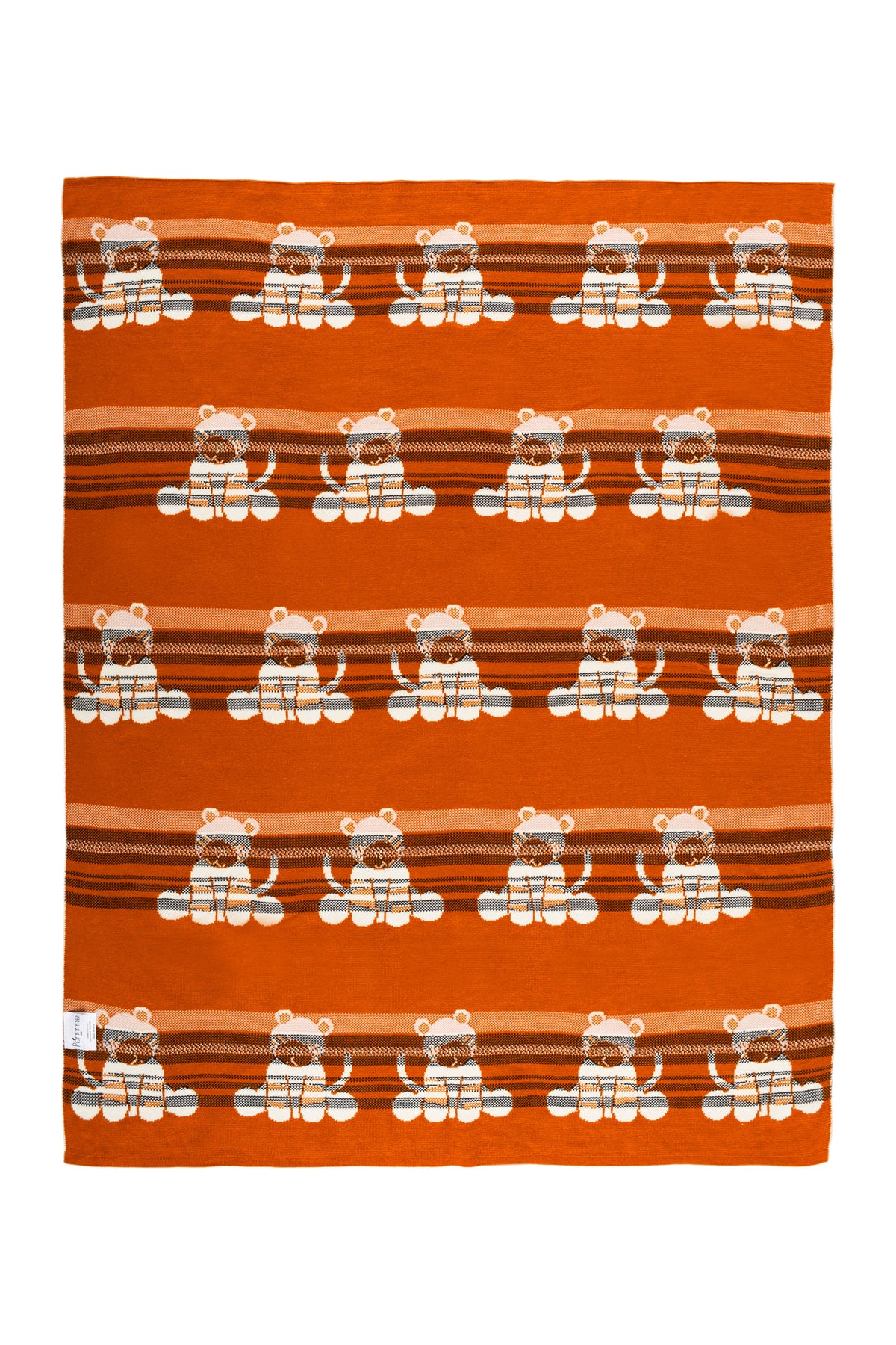 Pomme Cotton Knitted Curious Tiger Cub Baby Blanket (Ivory & Honey Ginger)