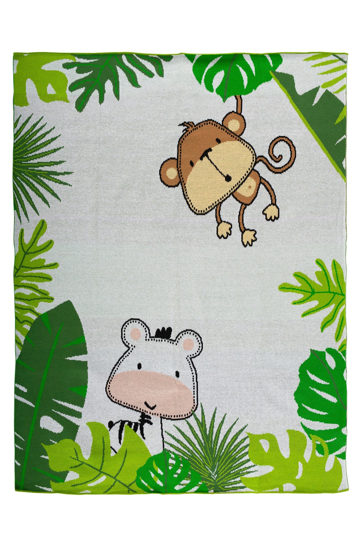 Pomme Cotton Knitted Jungle Playdate Baby Blanket (Ivory & Green)