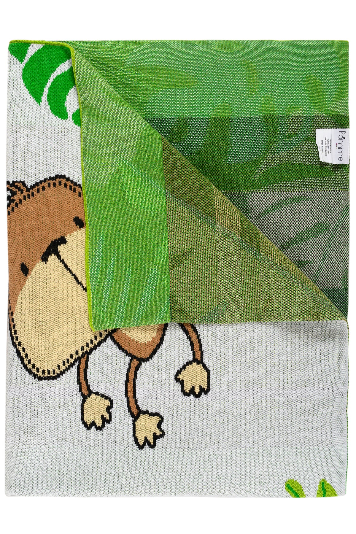 Pomme Cotton Knitted Jungle Playdate Baby Blanket (Ivory & Green)