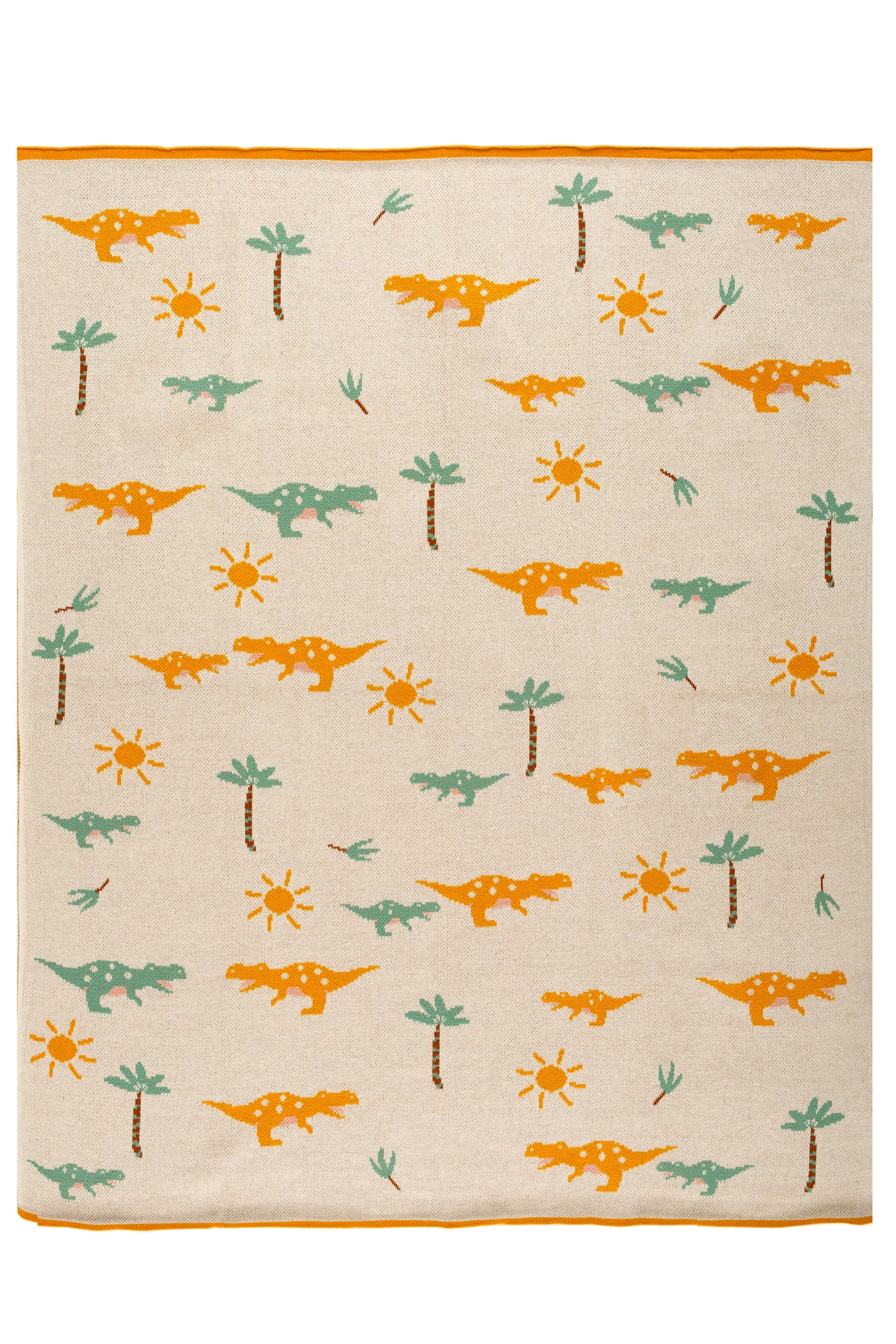 Pomme Cotton Knitted Sunny Dino Jungle Baby Blanket (Ivory)