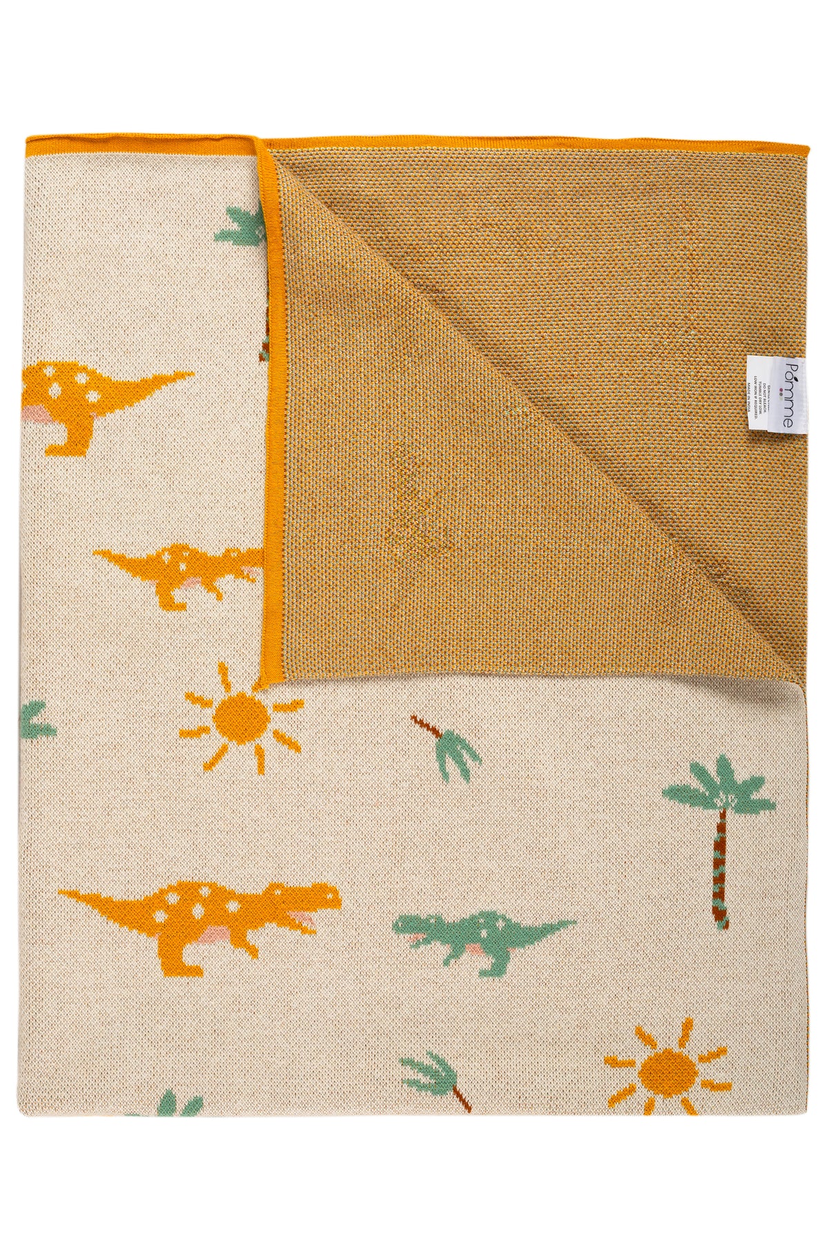 Pomme Cotton Knitted Sunny Dino Jungle Baby Blanket (Ivory)