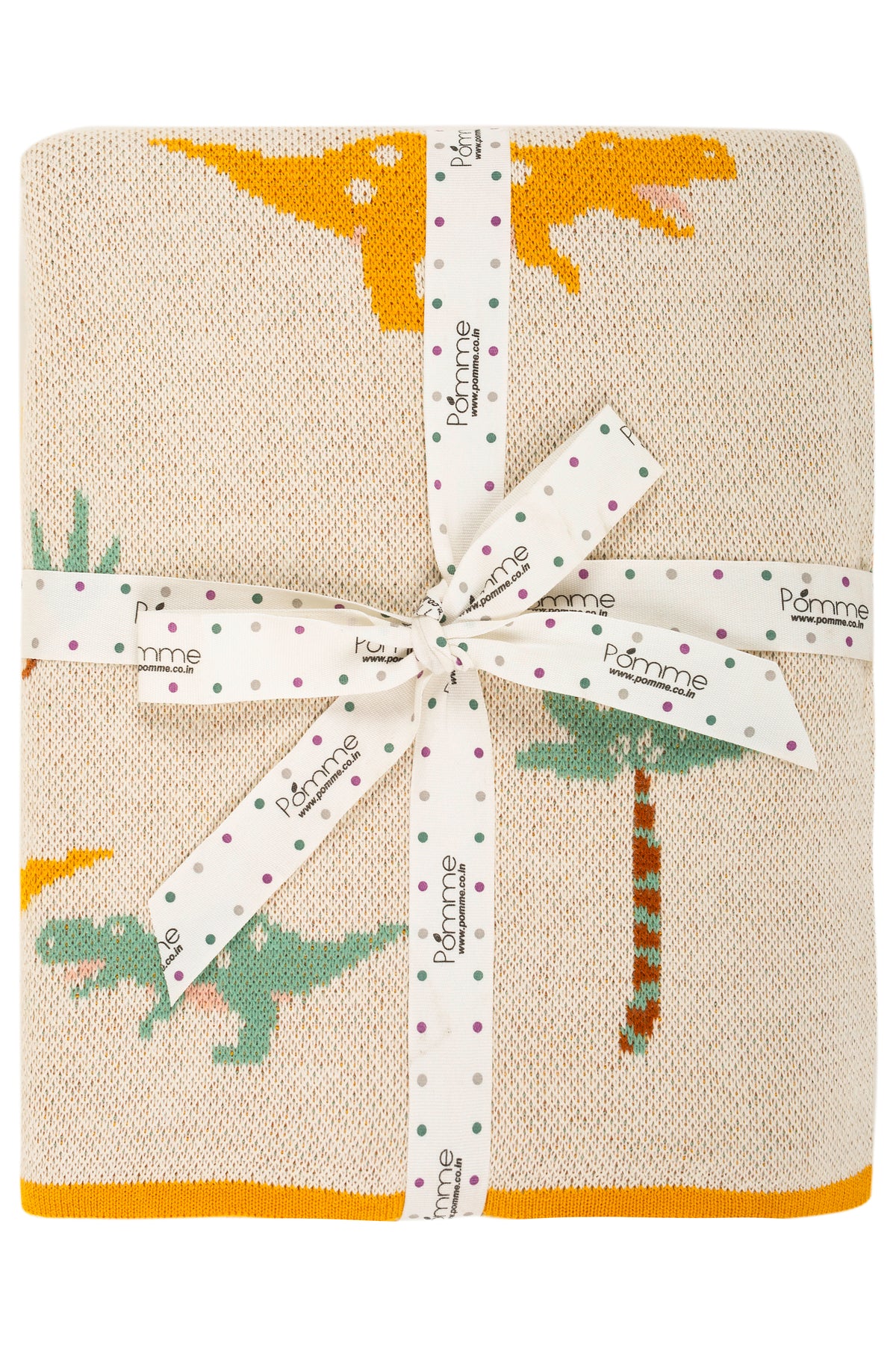 Pomme Cotton Knitted Sunny Dino Jungle Baby Blanket (Ivory)