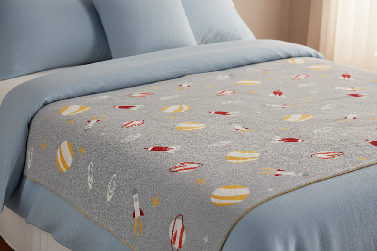 Pomme Cotton Knitted Little Astronaut Baby Blanket (Aqua Grey)
