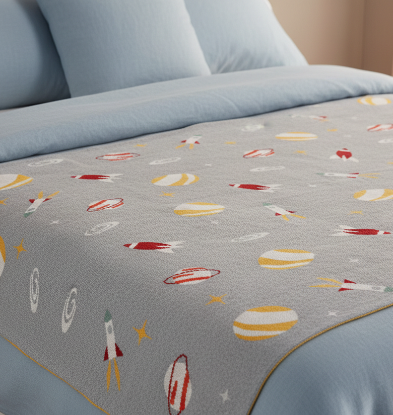 Pomme Cotton Knitted Little Astronaut Baby Blanket (Aqua Grey)