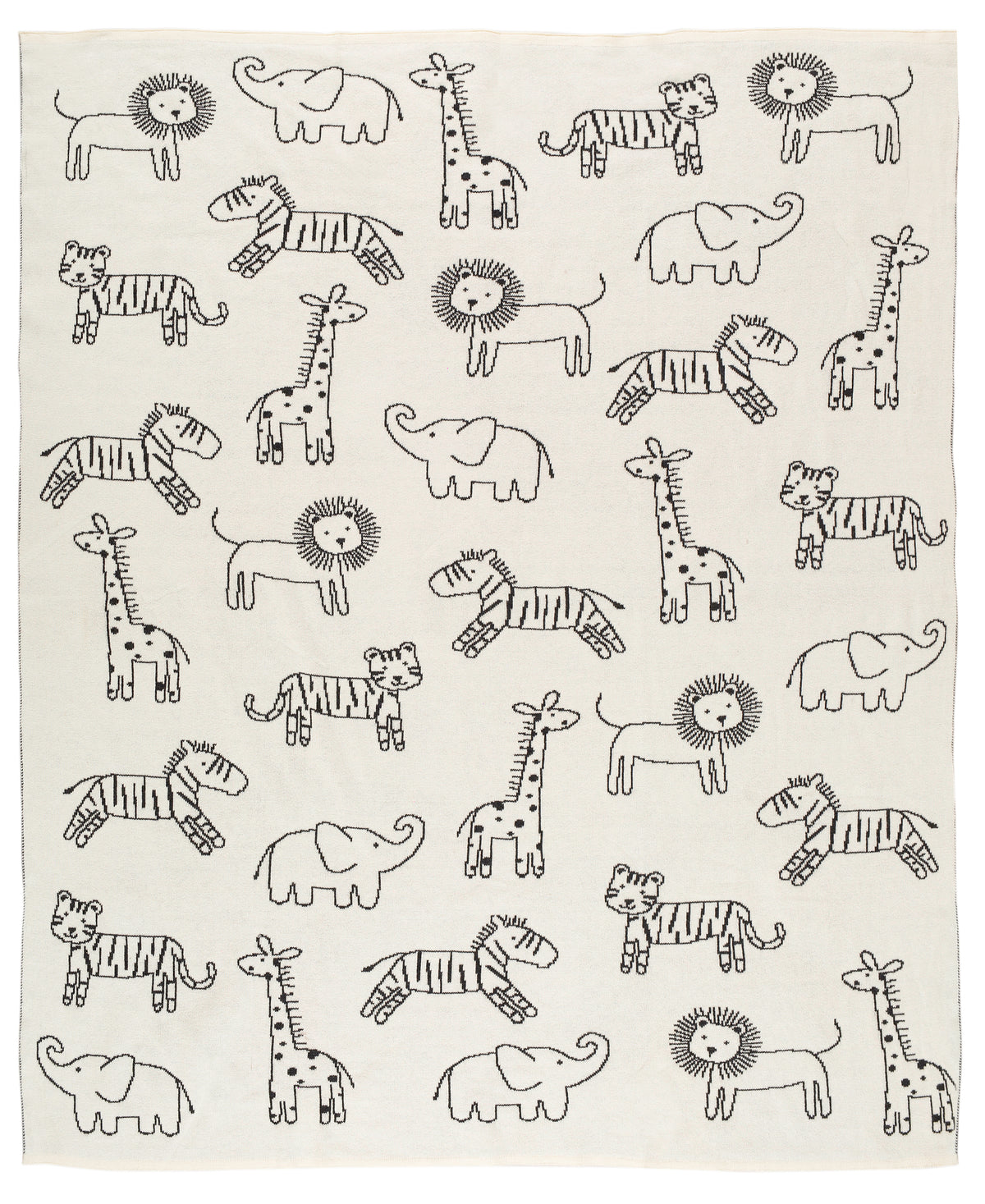Pomme Cotton Knitted Monochrome Safari Reversible Baby Blanket (Black & Ivory)