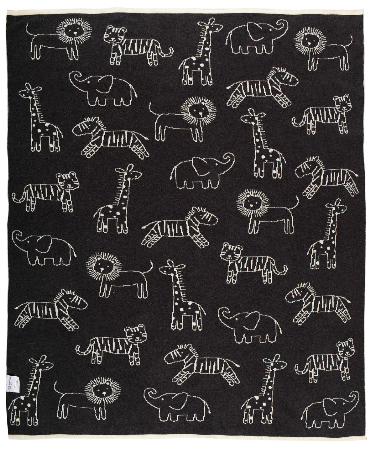 Pomme Cotton Knitted Monochrome Safari Reversible Baby Blanket (Black & Ivory)
