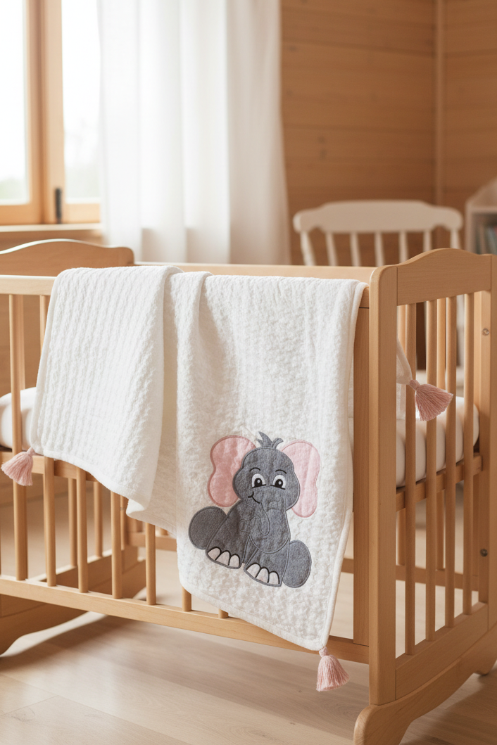 Pomme Pink-Eared Elephant Baby Blanket (Ivory)