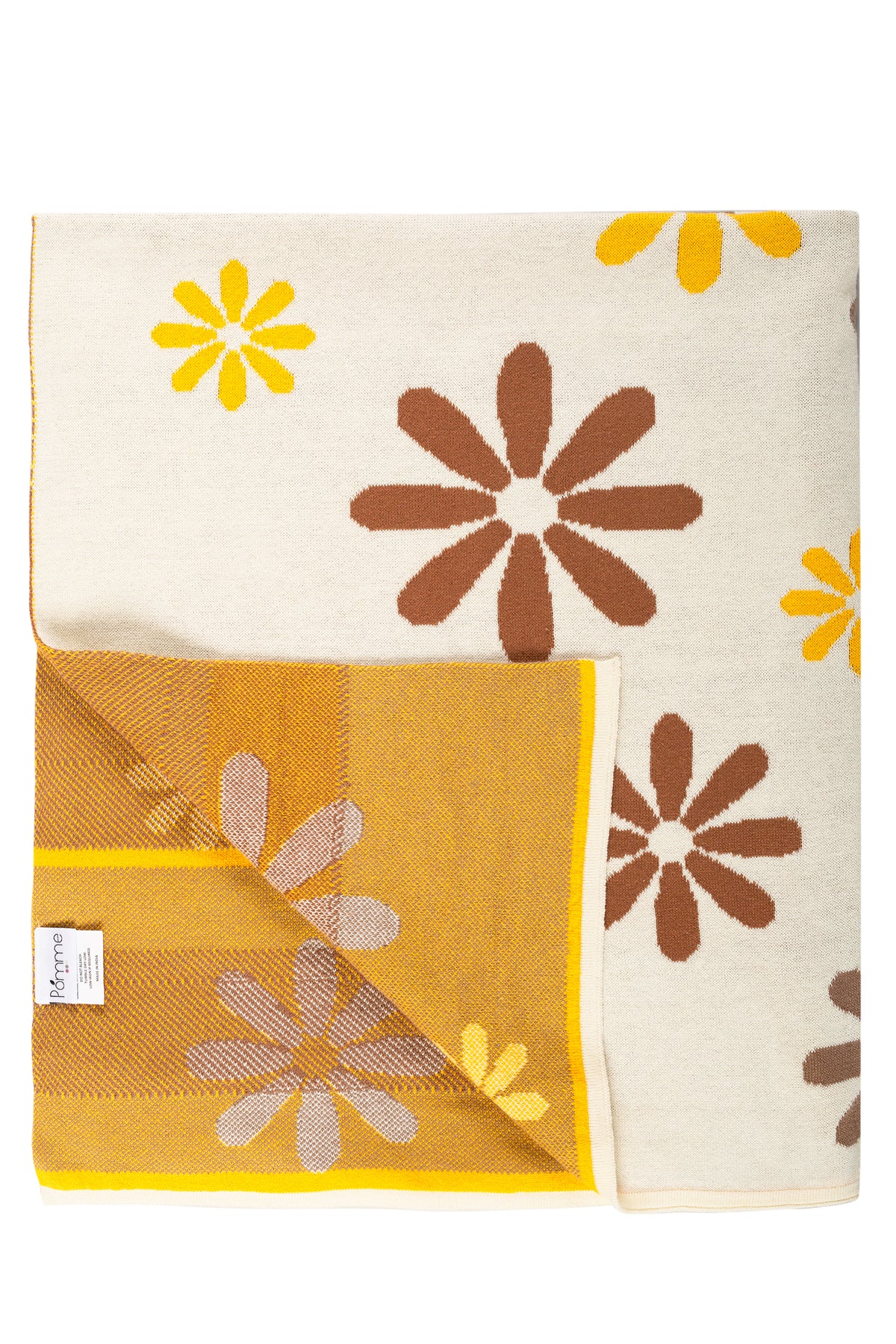 Pomme Cotton Knitted Retro Bloom Baby Blanket (Ivory)