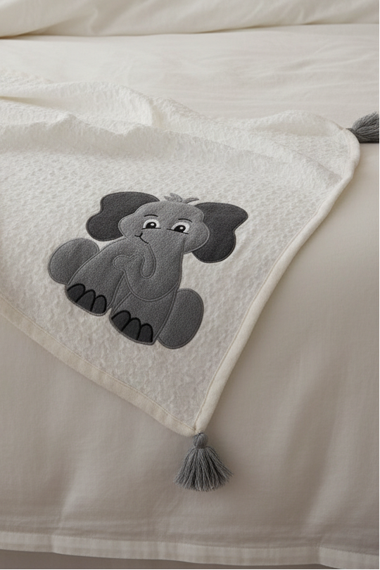 Pomme Cotton Knitted Joyful Elephant Baby Blanket (Grey)