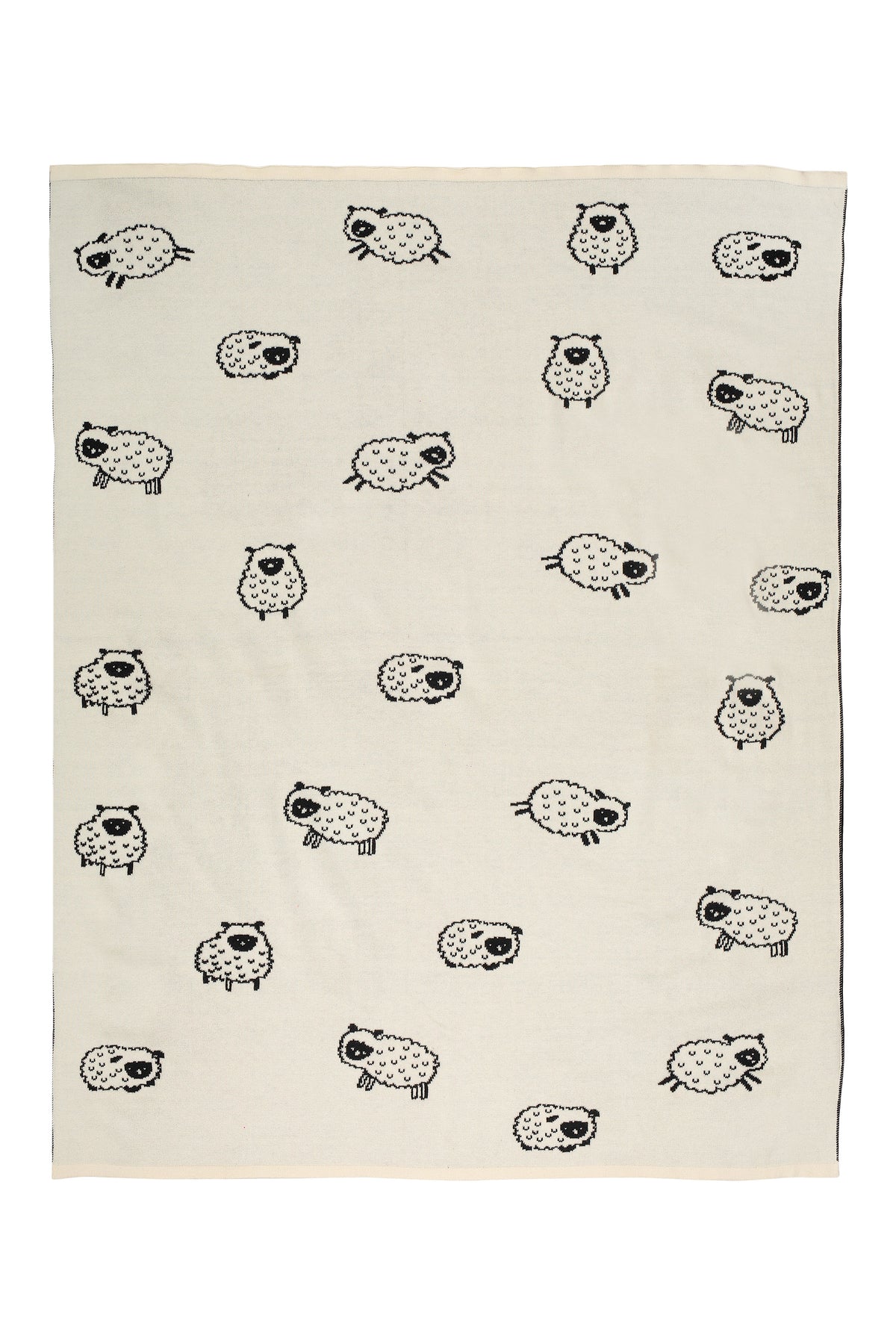 Pomme Cotton Knitted Monochrome Sweet Sheep Reversible Baby Blanket (Black & Ivory)