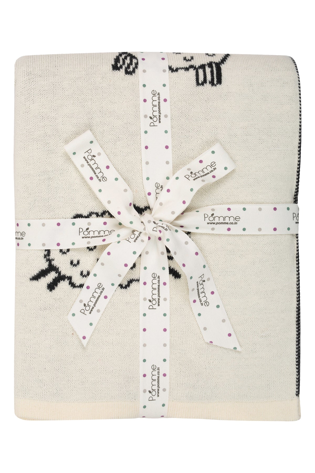 Pomme Cotton Knitted Monochrome Sweet Sheep Reversible Baby Blanket (Black & Ivory)