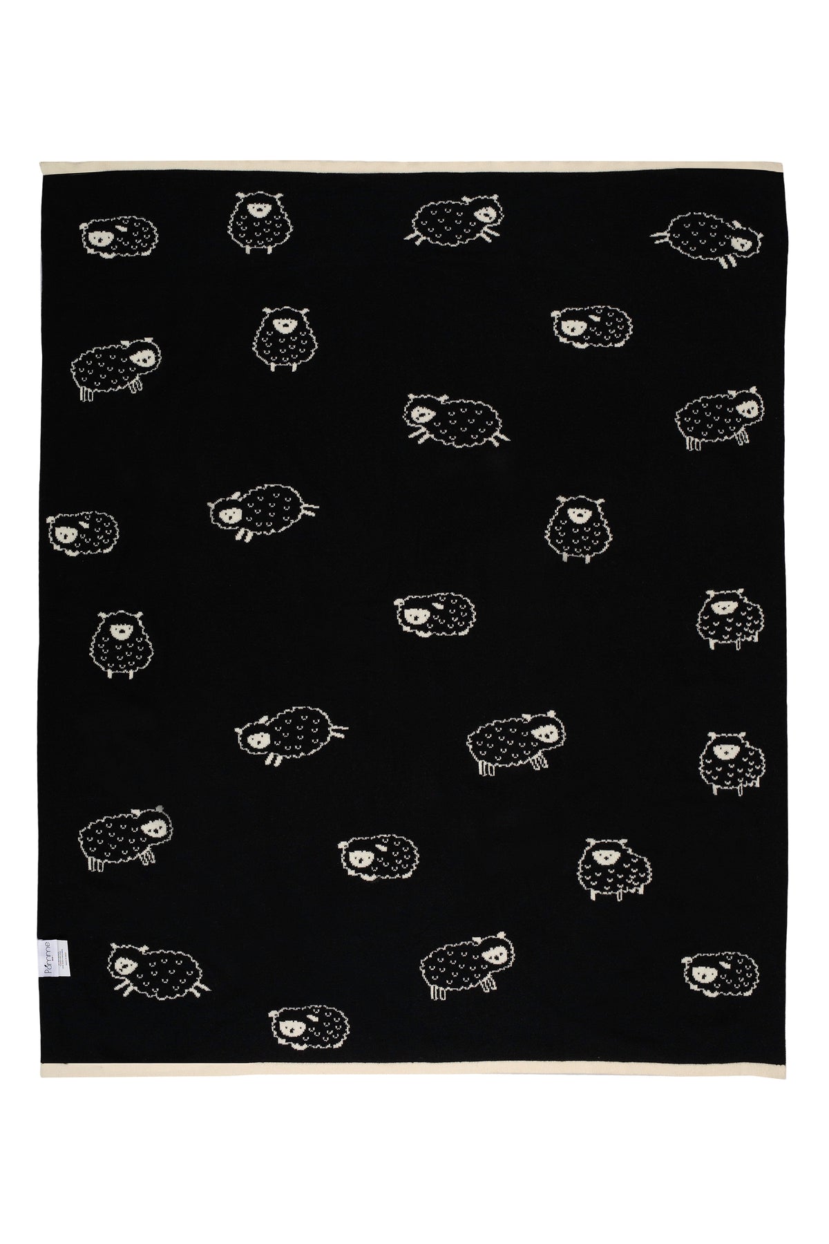 Pomme Cotton Knitted Monochrome Sweet Sheep Reversible Baby Blanket (Black & Ivory)
