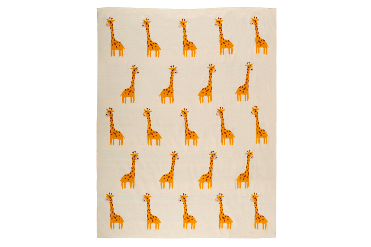Pomme Cotton Knitted Little Giraffe Baby Blanket (Ivory & Mustard)