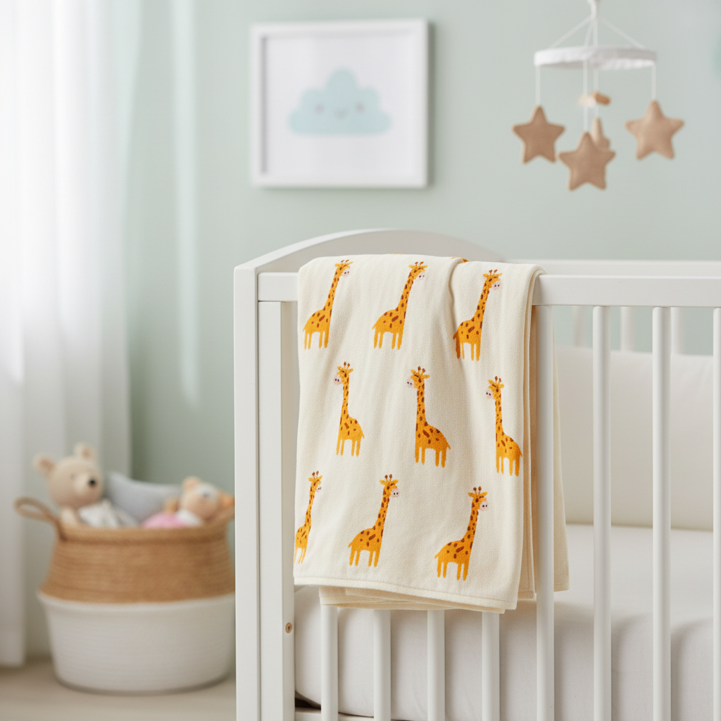 Pomme Cotton Knitted Little Giraffe Baby Blanket (Ivory & Mustard)