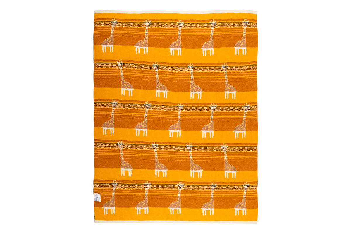 Pomme Cotton Knitted Little Giraffe Baby Blanket (Ivory & Mustard)