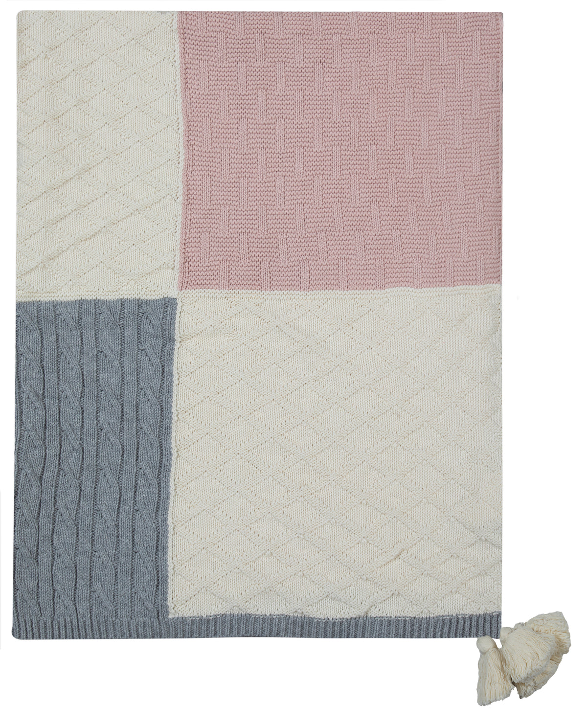 Pomme Patchwork Knit Baby Blanket (Blush & Dark Grey)