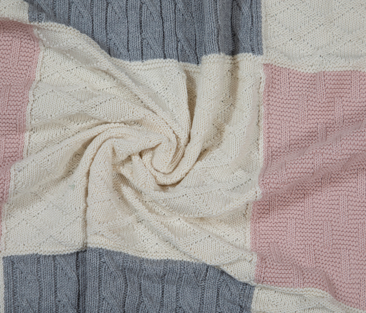 Pomme Patchwork Knit Baby Blanket (Blush & Dark Grey)