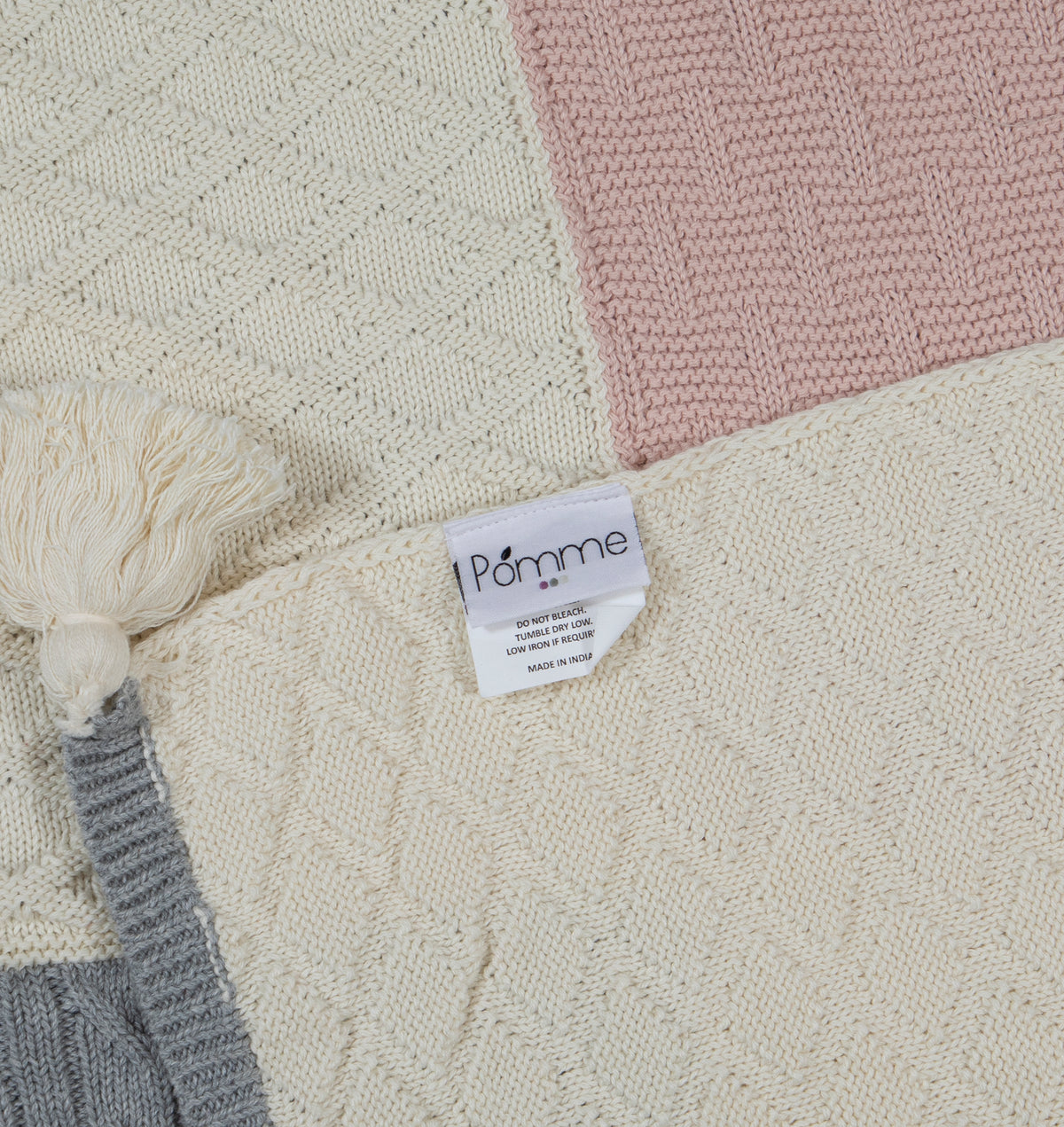 Pomme Patchwork Knit Baby Blanket (Blush & Dark Grey)
