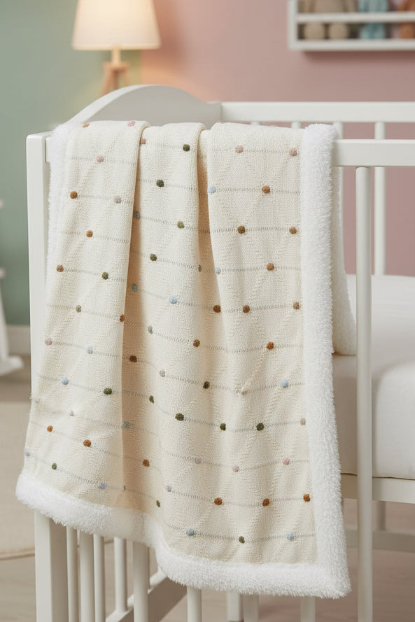 Pomme Bubble Knit Fleece Baby Blanket (Ivory)