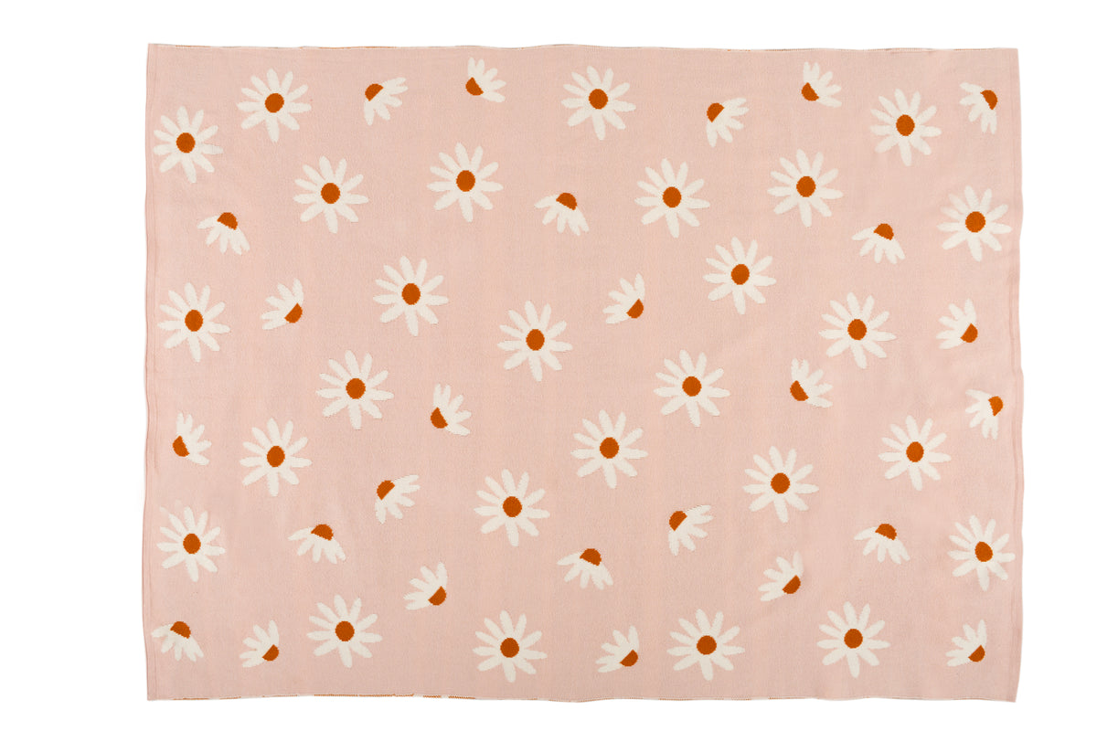 Pomme Cotton Knitted Daisy Field Baby Blanket (Blush Pink)