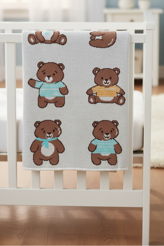 Pomme Cotton Knitted Baby Bears Blanket