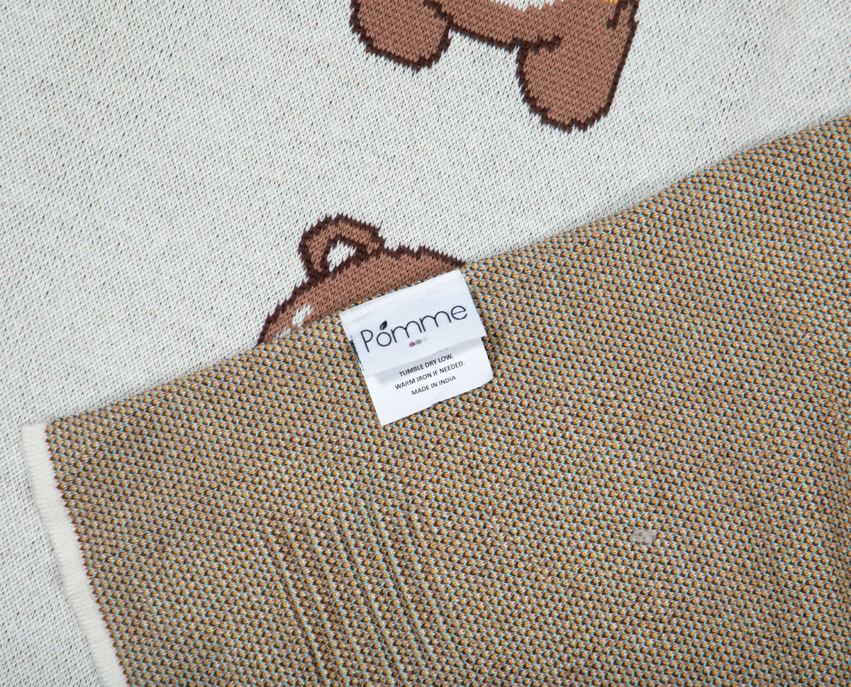 Pomme Cotton Knitted Baby Bears Blanket