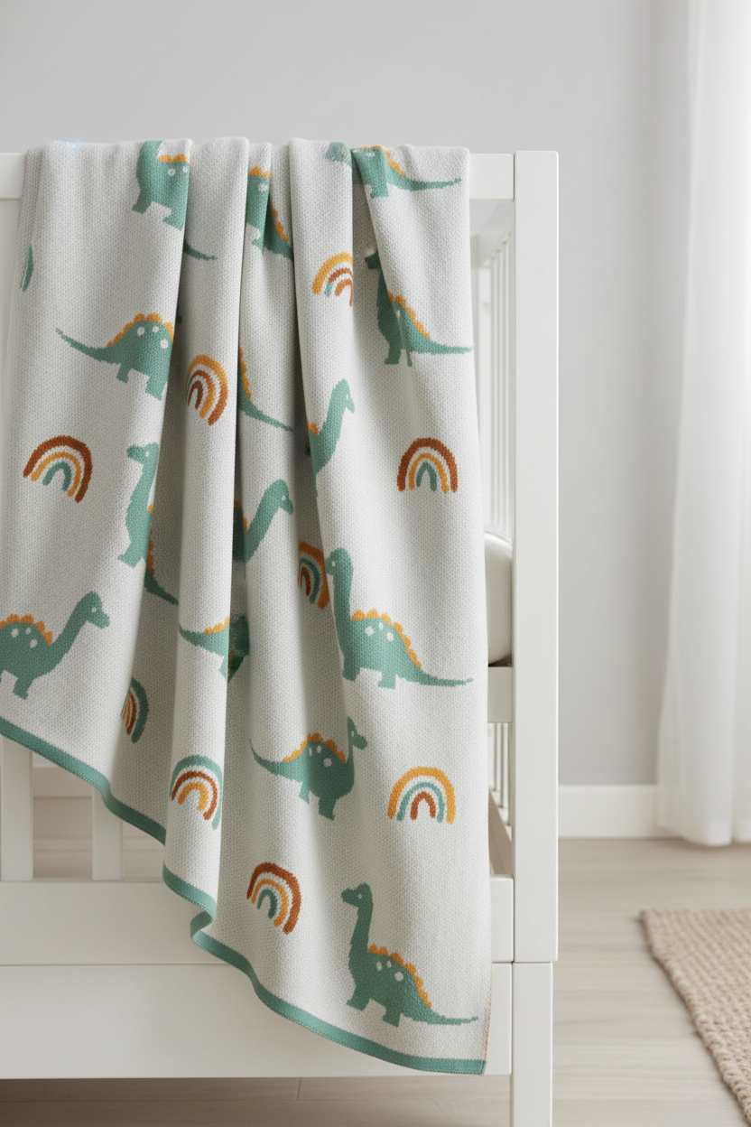 Pomme Cotton Knitted Cute Dino & Rainbow Baby Blanket