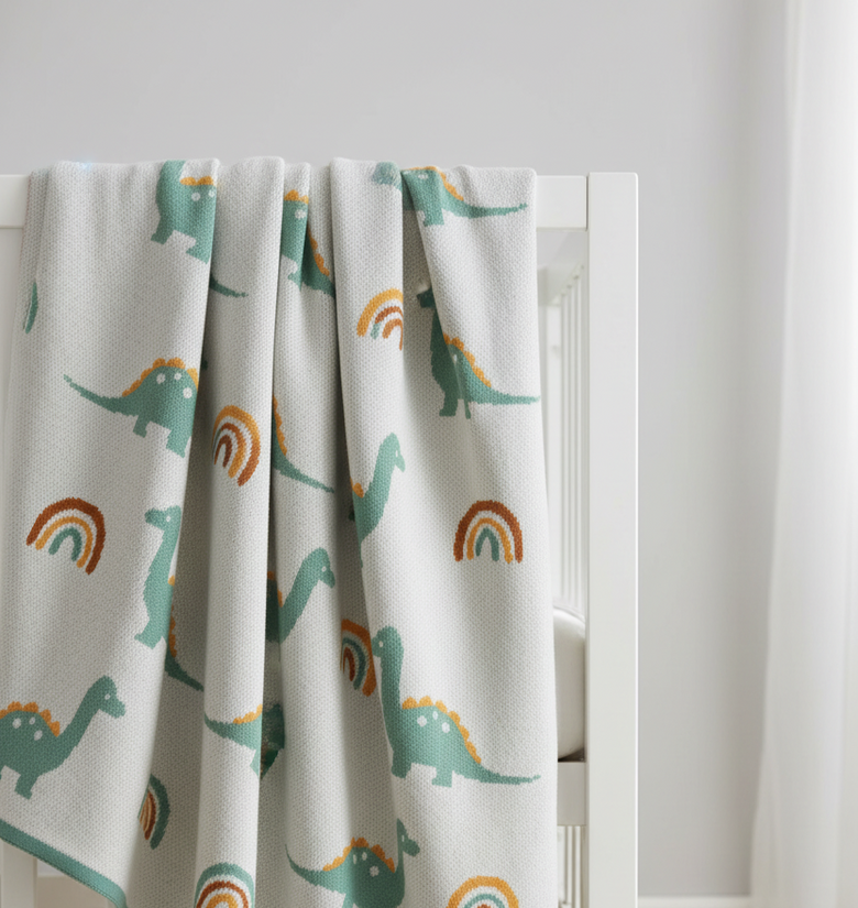 Pomme Cotton Knitted Cute Dino & Rainbow Baby Blanket