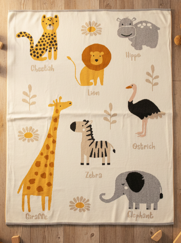 Pomme Cotton Knitted Learn Your Animals Baby Blanket