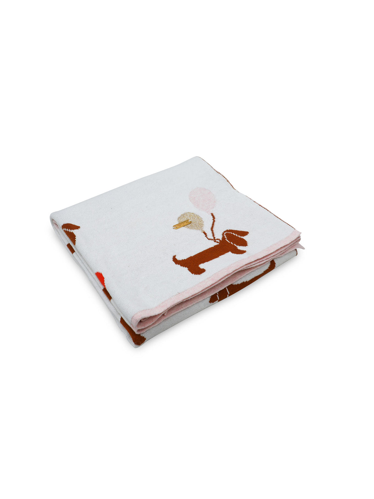 Pomme Cotton Knitted Dachshund & Balloons Baby Blanket (Ivory)