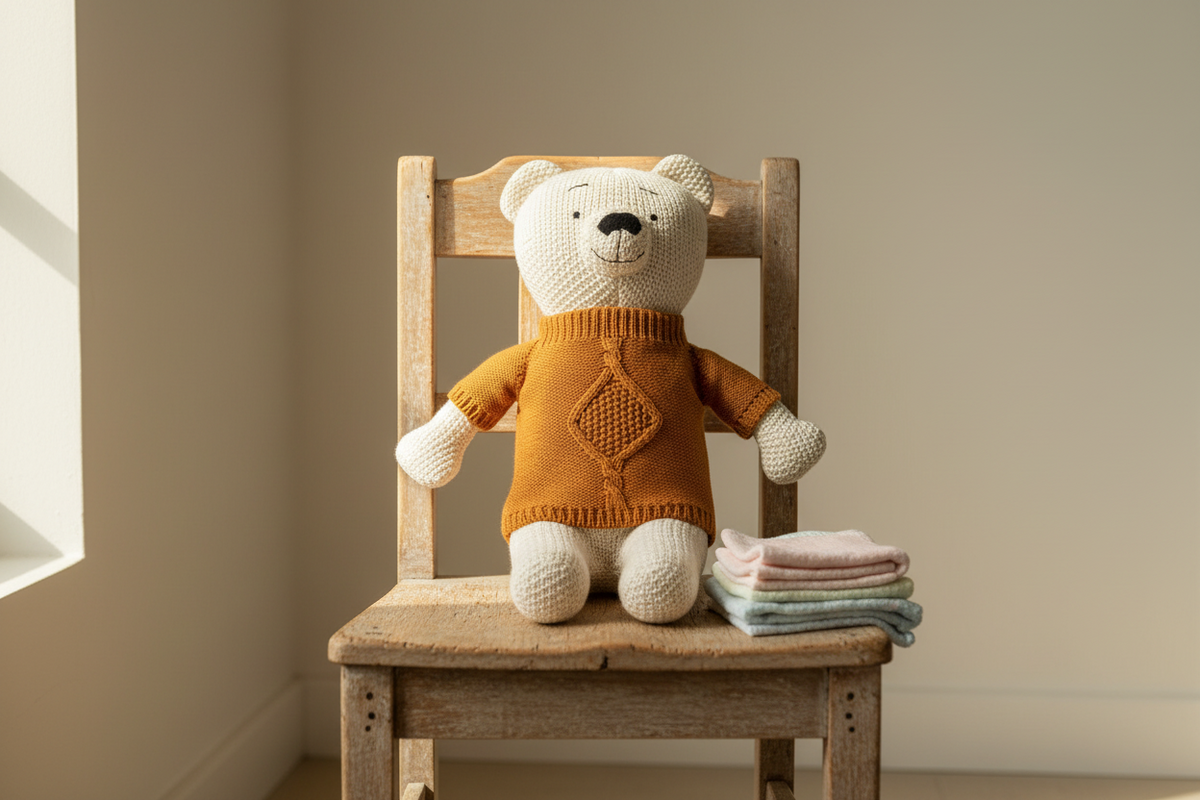 Pomme Cotton Knitted Honey Hug Bear Soft Toy (Mustard Yellow)
