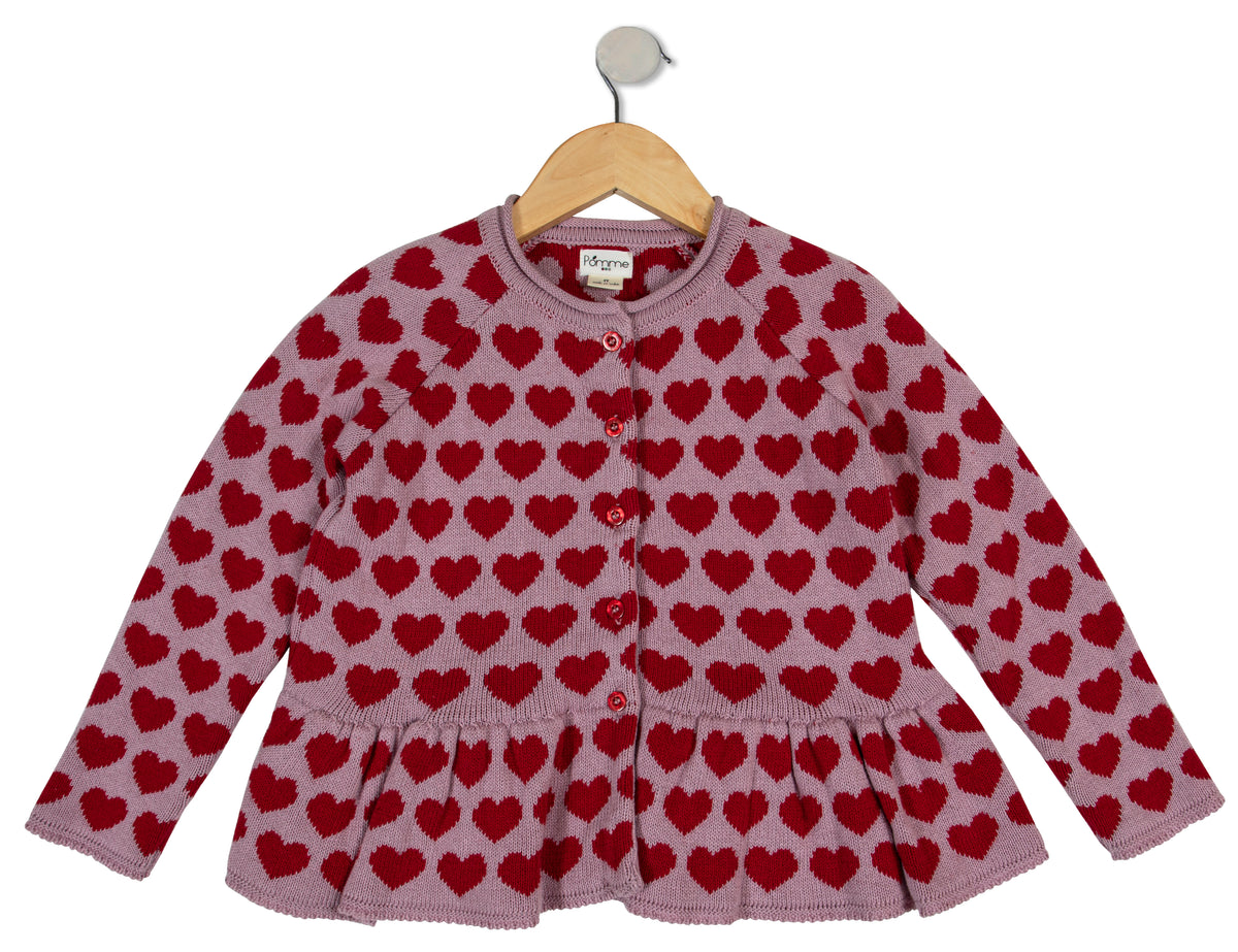 Pomme Cotton Knitted Sweetheart Peplum Baby & Kids Cardigan
