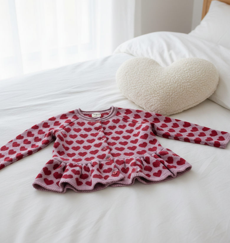 Pomme Cotton Knitted Sweetheart Peplum Baby & Kids Cardigan