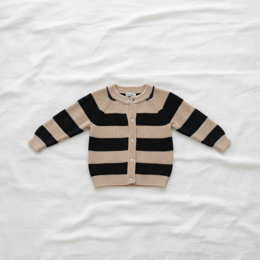 Pomme Cotton Ribbed Rugby Stripe Kids Cardigan