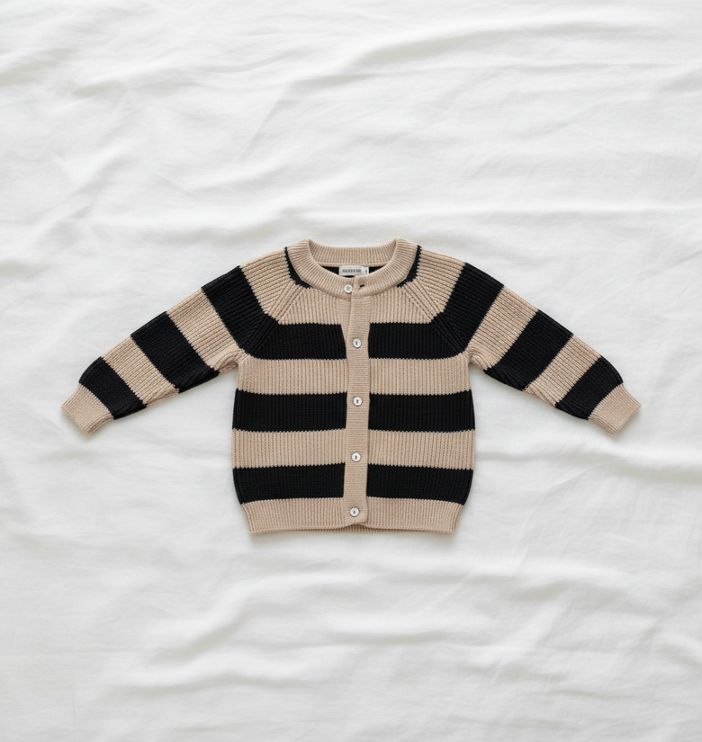 Pomme Cotton Ribbed Rugby Stripe Kids Cardigan