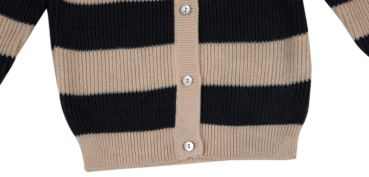 Pomme Cotton Ribbed Rugby Stripe Kids Cardigan
