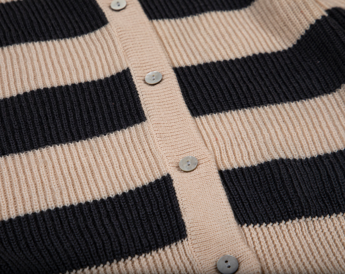 Pomme Cotton Ribbed Rugby Stripe Kids Cardigan
