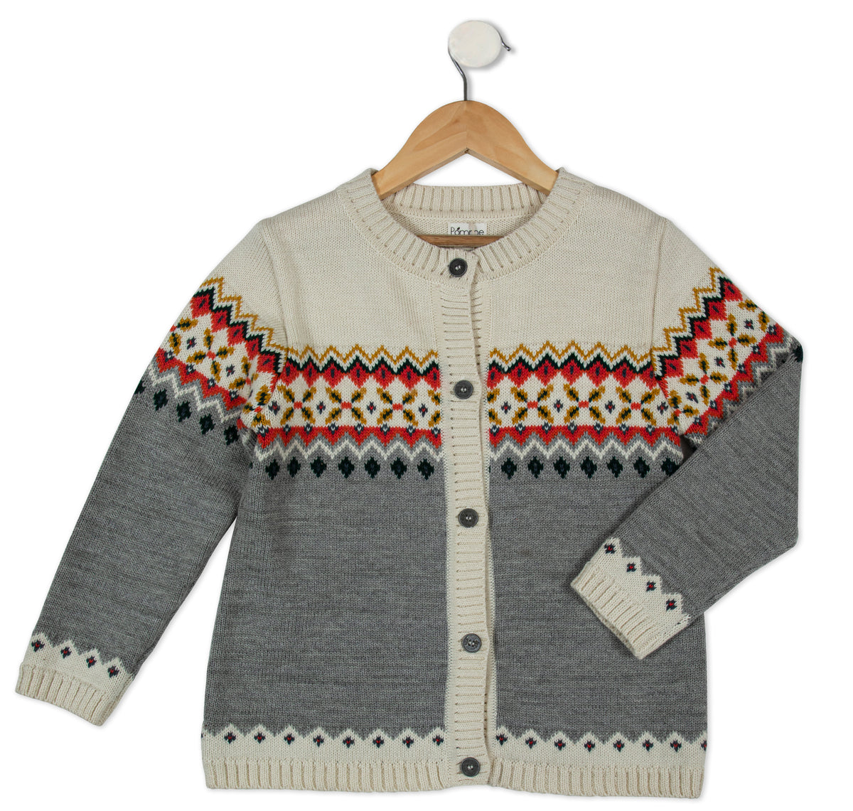 Pomme Cotton Knitted Fair Isle Yoke Kids Cardigan